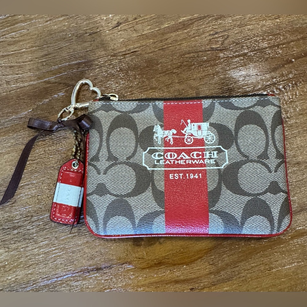 Coach Brown and Red Leather Wristlet